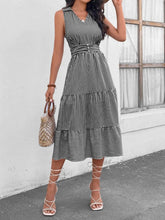 Striped Johnny Collar Sleeveless Midi Dress Black / S