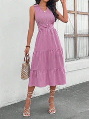 Striped Johnny Collar Sleeveless Midi Dress Moonlit Mauve / S
