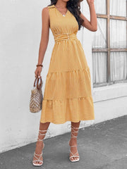 Striped Johnny Collar Sleeveless Midi Dress True Yellow / S