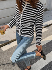 Striped Knit Cardigan with Gold Buttons