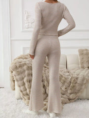 Striped Knit Long Sleeve Top & Flare Leg Pants Set
