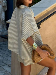 Striped Linen Shirt and Shorts Two-Piece Summer Set
