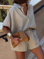 Striped Linen Shirt and Shorts Two-Piece Summer Set