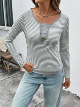Striped Long Sleeve Casual T-Shirt Light Gray / XS