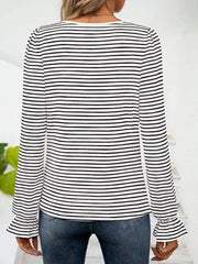 Striped Long Sleeve T-Shirt with Square Neckline
