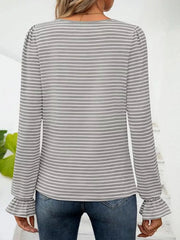 Striped Long Sleeve T-Shirt with Square Neckline