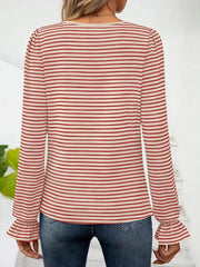 Striped Long Sleeve T-Shirt with Square Neckline