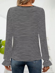 Striped Long Sleeve T-Shirt with Square Neckline