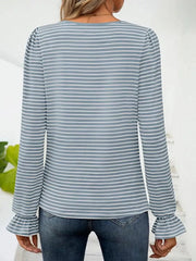 Striped Long Sleeve T-Shirt with Square Neckline