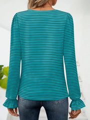 Striped Long Sleeve T-Shirt with Square Neckline