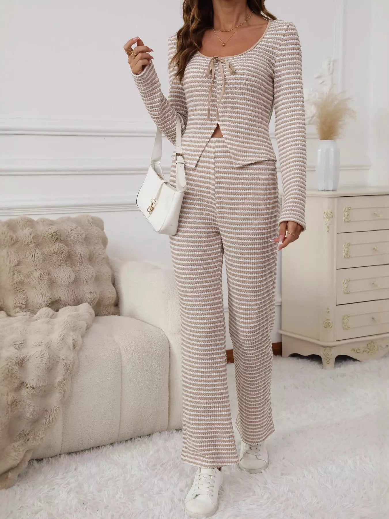 Striped Long Sleeve Top and Pants Set
