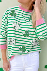 Striped Lucky Clover Long Sleeve Sweatshirt Gum Leaf / S