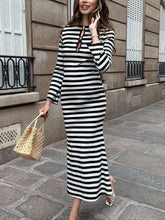 Striped Metal Buckle Bodycon Midi Dress Stripe / S