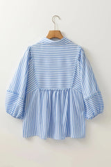 Striped Notched 3/4 Sleeve Blouse
