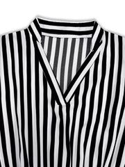 Striped Notched Long Sleeve Midi Dress