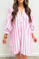 Striped Notched Mini Dress Blush Pink / S