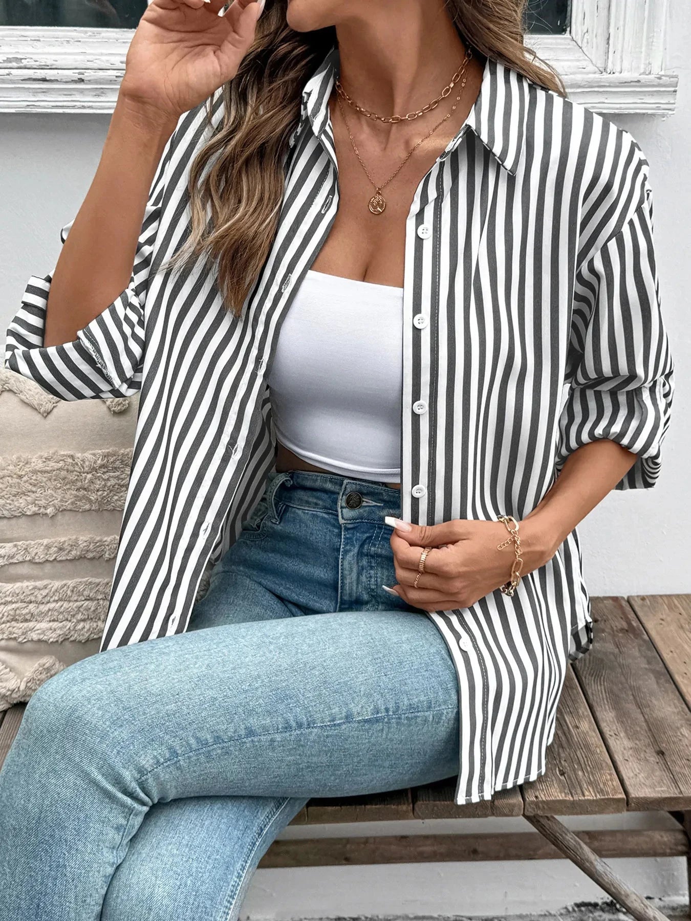 Striped Oversized Button-Up Shirt
