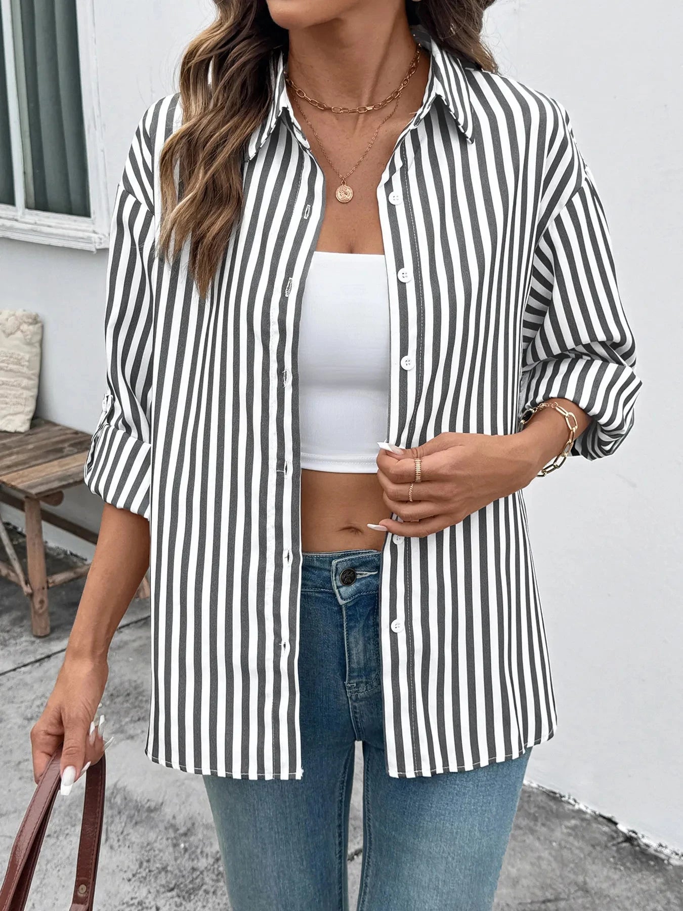 Striped Oversized Button-Up Shirt