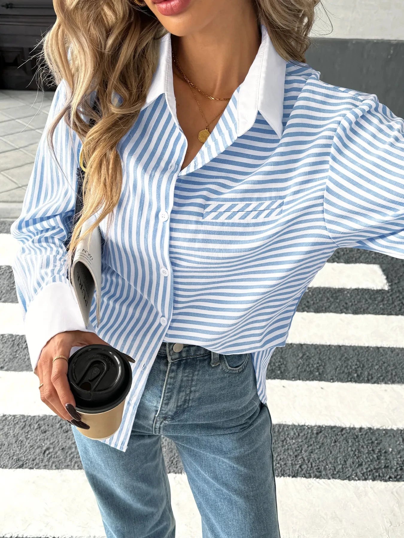 Striped Oversized Button-Up Shirt