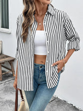Striped Oversized Button-Up Shirt Black / S
