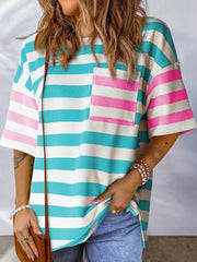 Striped Oversized Short Sleeve T-Shirt Blue / S