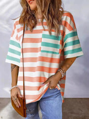Striped Oversized Short Sleeve T-Shirt Orange / S