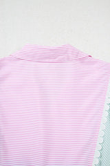 Striped Patchwork Ric Rac Puff Sleeve Collared Mini Dress