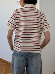 Striped Polo T-Shirt with Contrast Collar