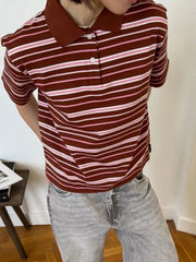 Striped Polo T-Shirt with Contrast Collar