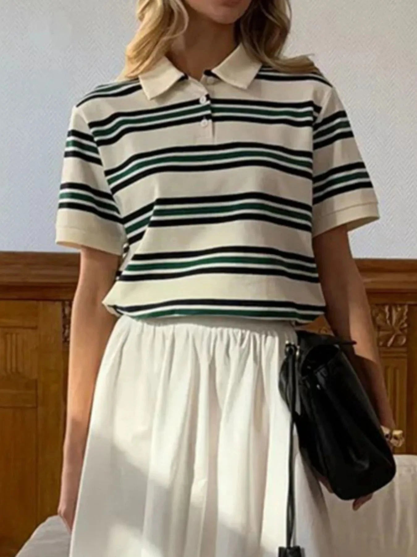 Striped Polo T-Shirt with Contrast Collar
