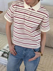 Striped Polo T-Shirt with Contrast Collar