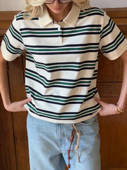 Striped Polo T-Shirt with Contrast Collar
