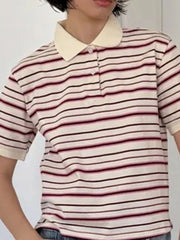Striped Polo T-Shirt with Contrast Collar