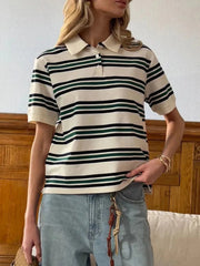Striped Polo T-Shirt with Contrast Collar Green / S