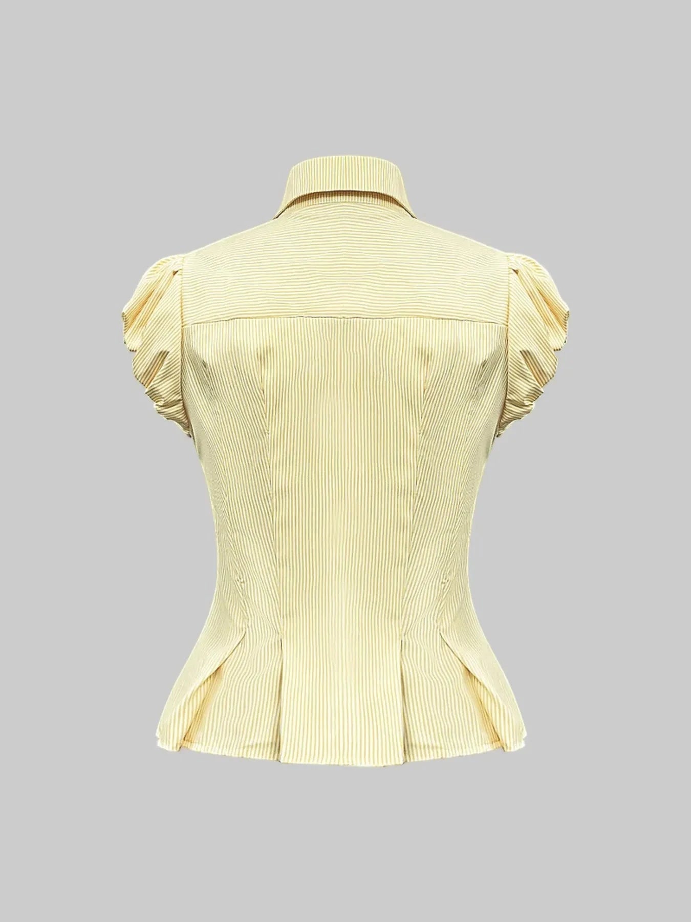 Striped Puff Sleeve Button-Up Shirt