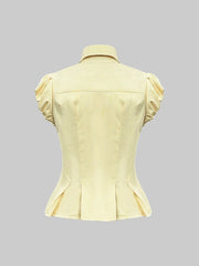 Striped Puff Sleeve Button-Up Shirt