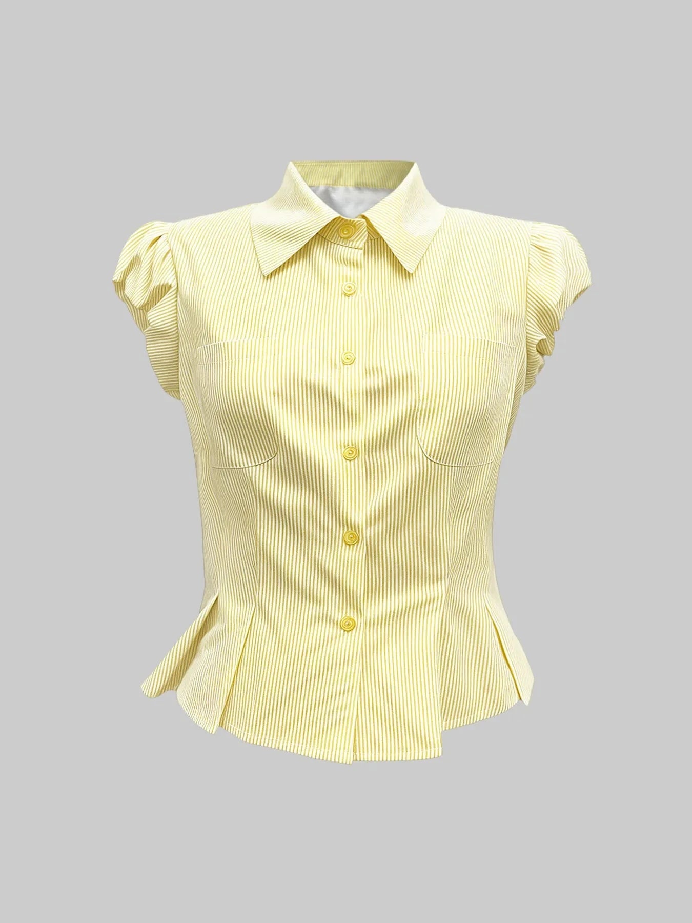 Striped Puff Sleeve Button-Up Shirt