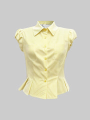 Striped Puff Sleeve Button-Up Shirt