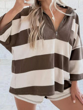 Striped Quarter-Zip Long Sleeve Sweatshirt Chocolate / S