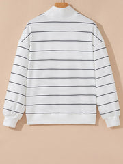 Striped Quarter Zip Sweatshirt with Relaxed Fit