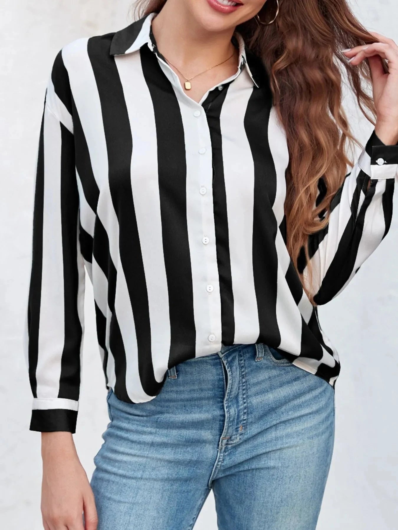 Striped Relaxed Button Up Shirt Black / S