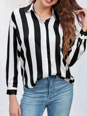 Striped Relaxed Button Up Shirt Black / S