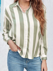 Striped Relaxed Button Up Shirt Green / S