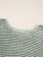 Striped Ribbed Knit Boat Neck Baggy Sweater