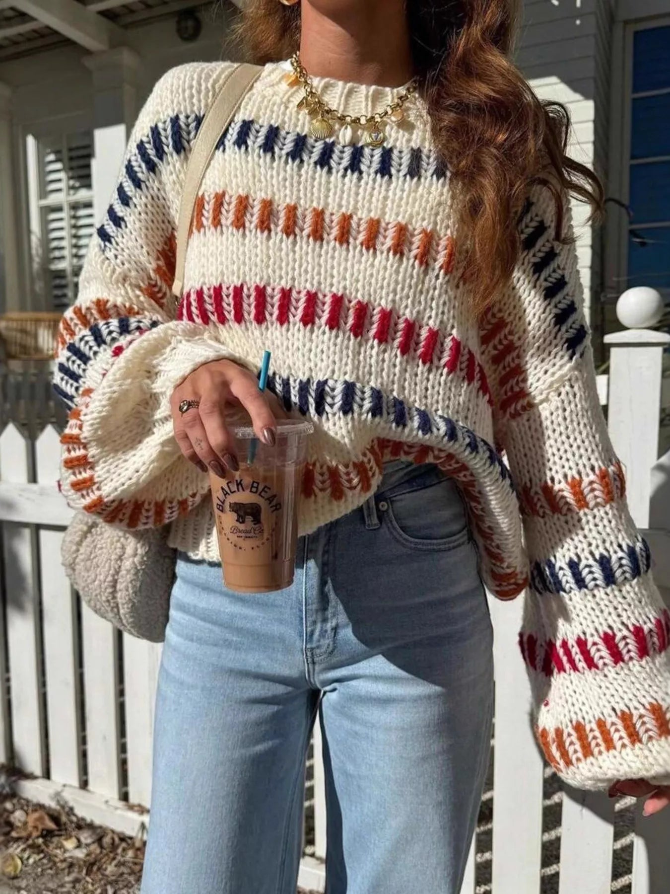 Striped Round Neck Long Sleeve Sweater