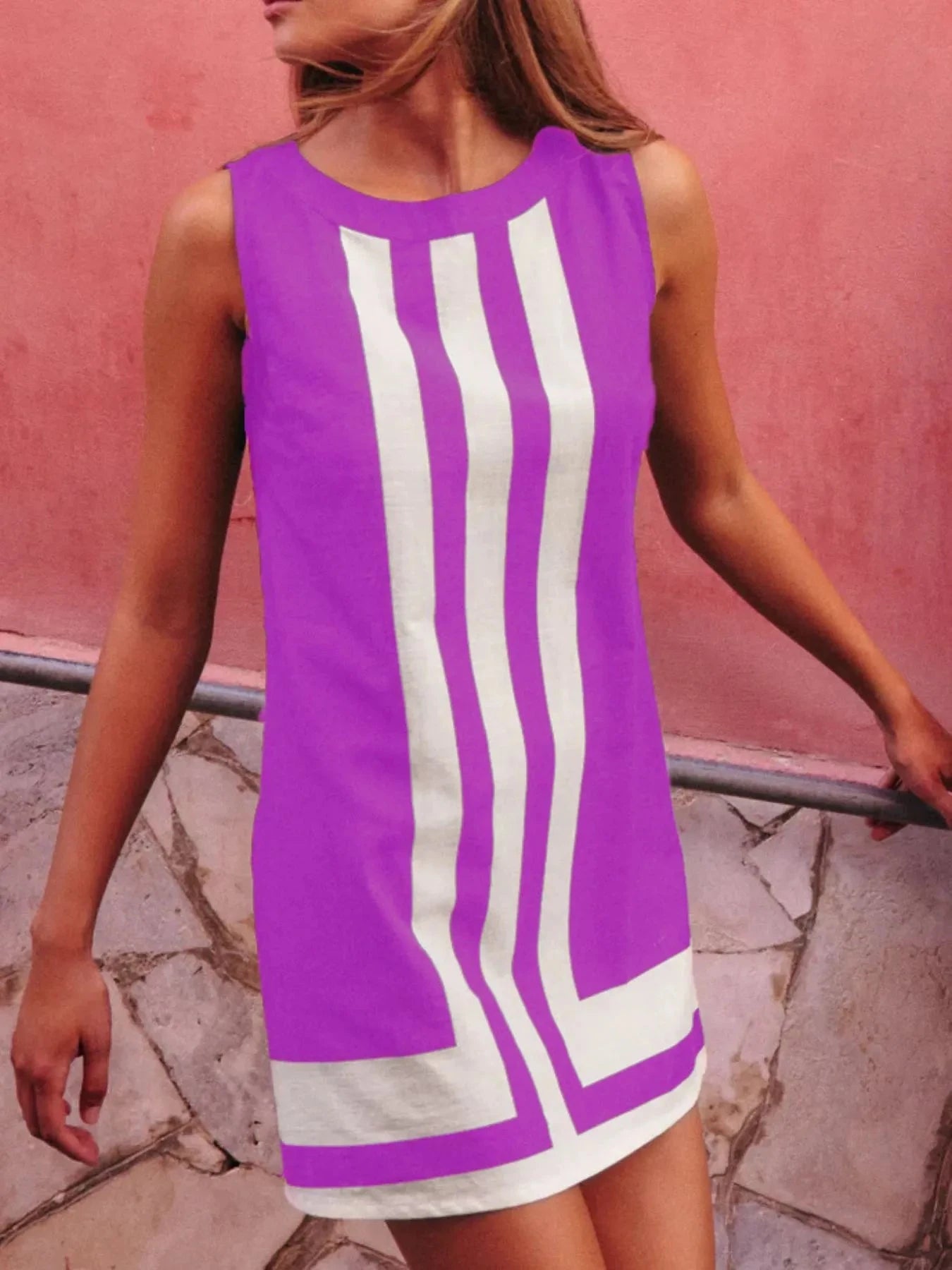 Striped Round Neck Sleeveless Dress