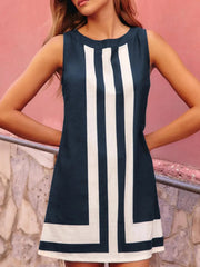 Striped Round Neck Sleeveless Dress Indigo / S