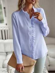 Striped Ruffle Detail Button-Up Blouse