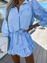 Striped Shirt and Skirt Set with Ruffle Details