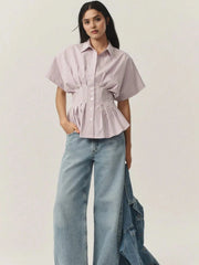 Striped Short Sleeve Button-Up Shirt